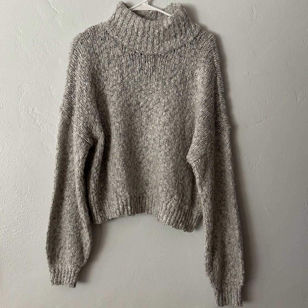 Hollister Cozy Gray Sparkly Turtleneck Sweater